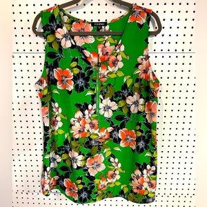 Green floral tank blouse with gold zipper